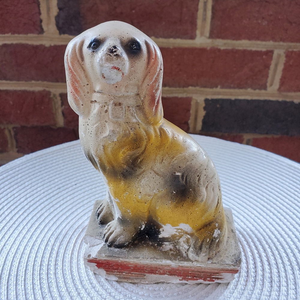 Antique Chalkware Staffordshire Dog Spaniel Figurine 1800s Carnival Prize